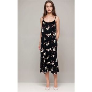 J crew black floral midi slip dress size XXS